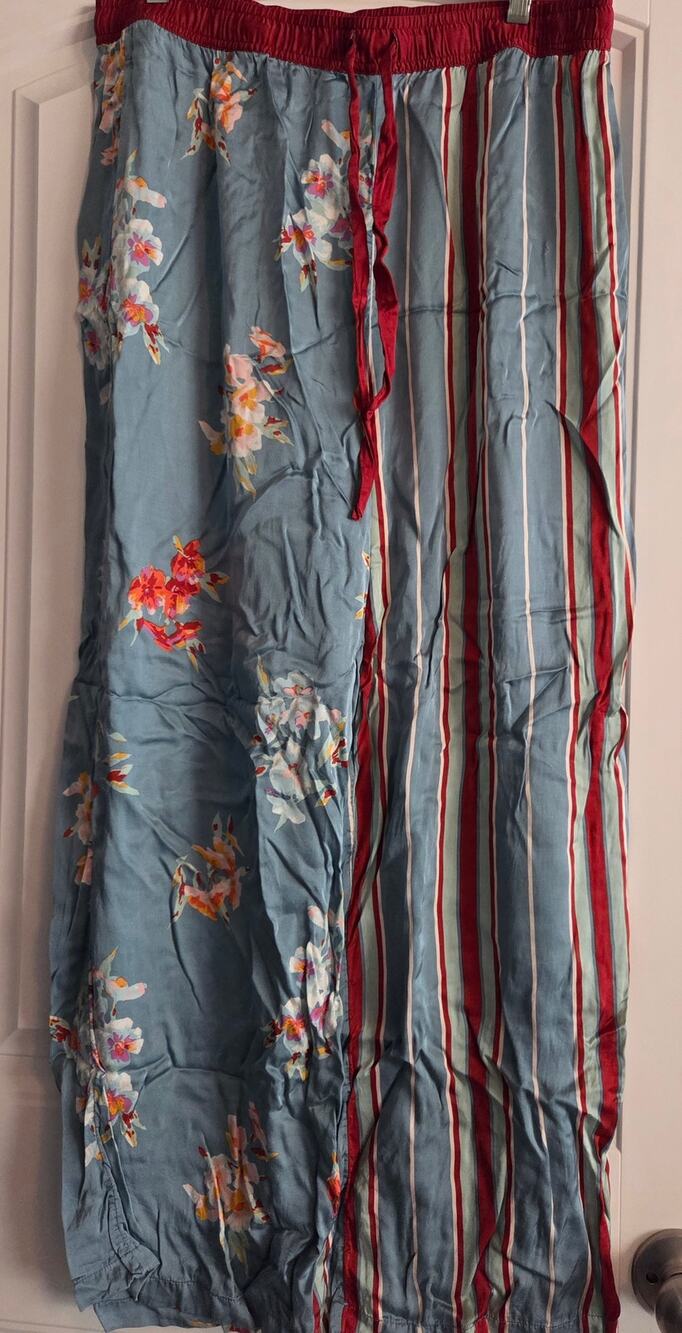 Anthropologie LyreBird Neela Pajama Pants L  Viscose Silky Floral Stripe Blue